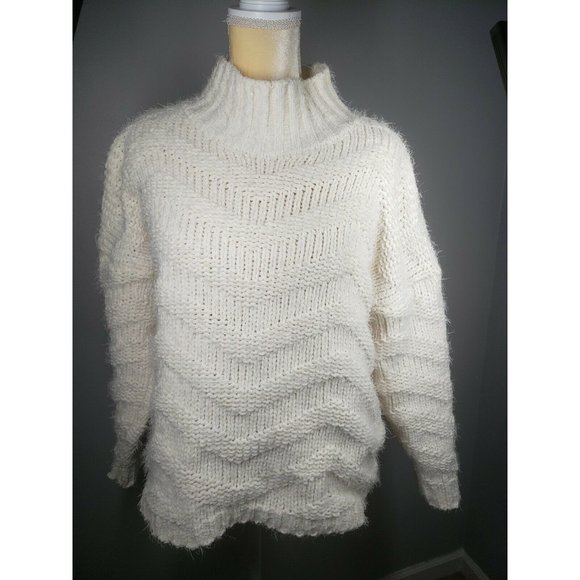 Wishlist Sweaters - Wishlist Mock Neck Chevron Chenille Sweater - Cream Women's Size M/L